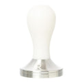 58.3 mm white stainless steel tamper displayed on a white background