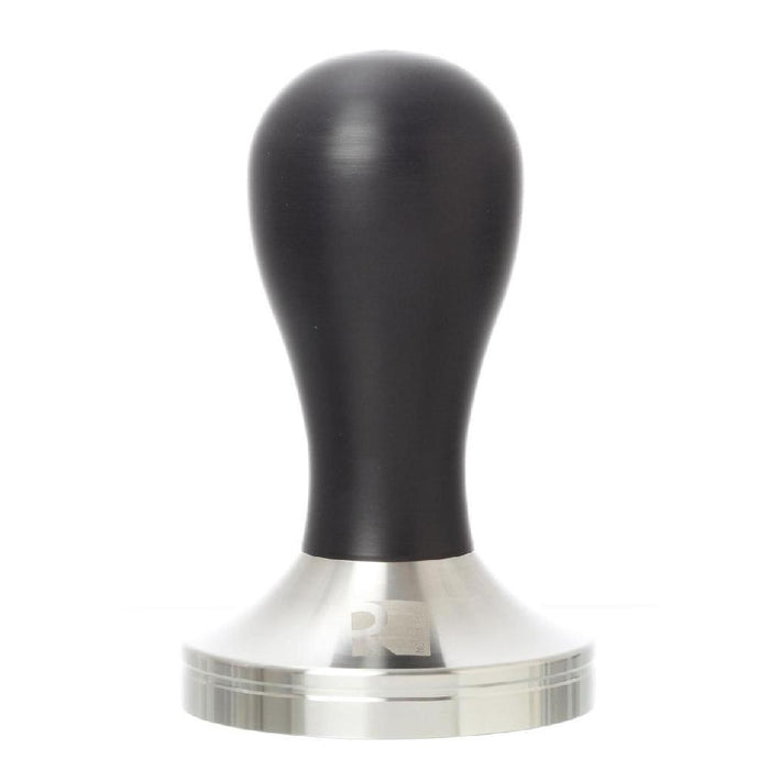 58.3 mm black stainless steel tamper displayed on a white background
