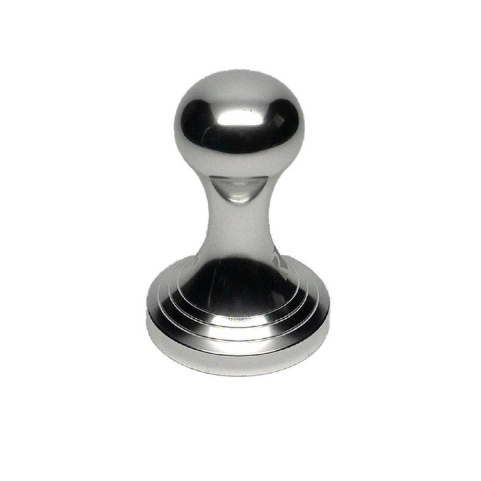 57 mm aluminum stainless steel tamper displayed on a white background