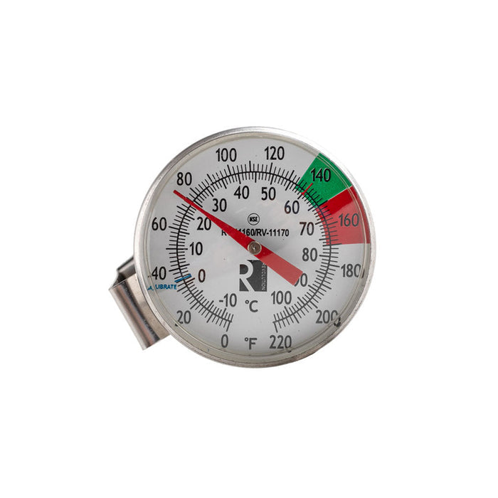 7 inch Dial thermometer with temperature markings on a white background