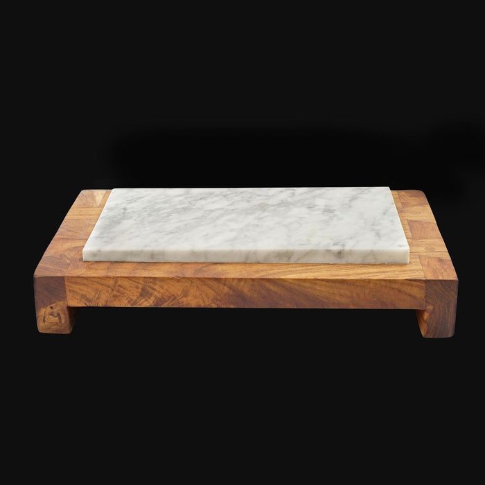 Rico & Plato abiko teak sushi server displayed on a black background