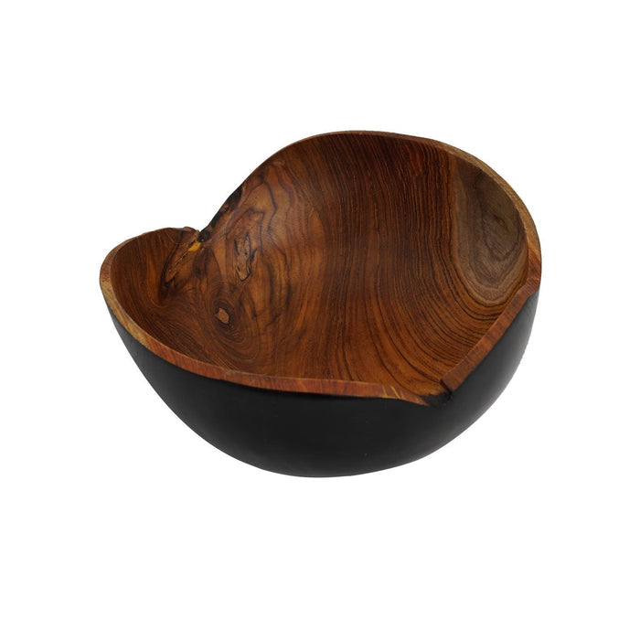 Rico & Plato adagio teak bowl with black exterior  displayed on a white background