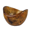 Front view of Rico & Plato adagio teak bowl with distressed copper leaf exterior displayed on a white background