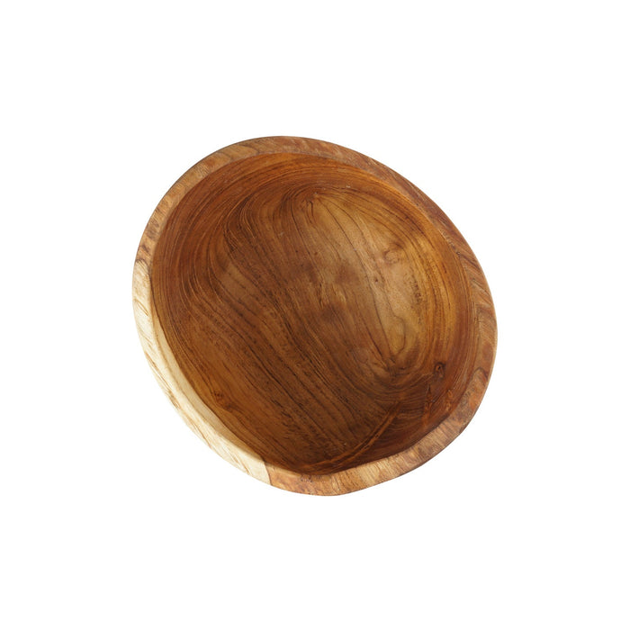 Top view of Rico & Plato adagio teak bowl displayed on a white background