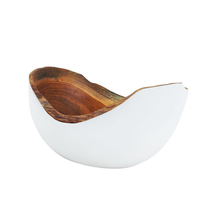 Rico & Plato adagio teak bowl with white exterior displayed on a white background