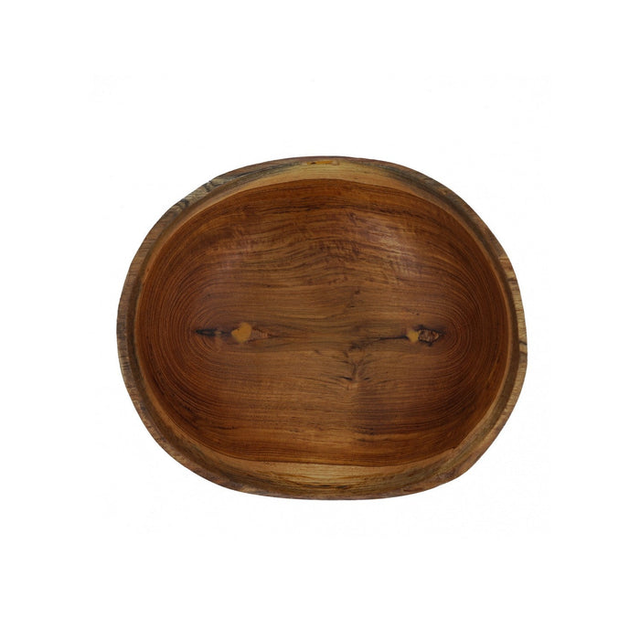 Top view of Rico & Plato adagio teak bowl with white exterior displayed on a white background