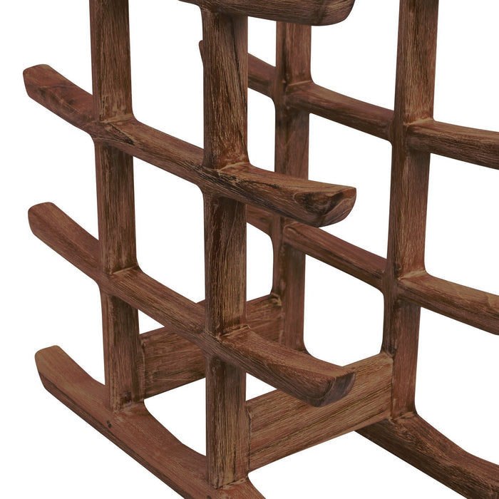 Brown teak oriental bottle holder displayed on a white background