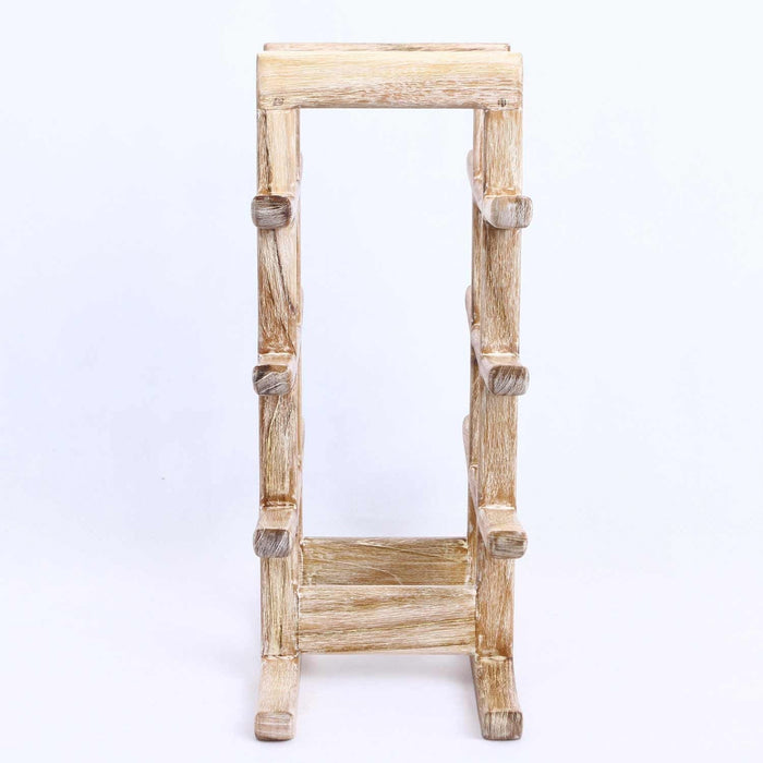 Side view Rico & Plato akio whitewash teak oriental bottle holder displayed on a white background