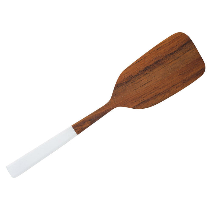 Rico & Plato bistro teak spatula with white handles displayed on a white background