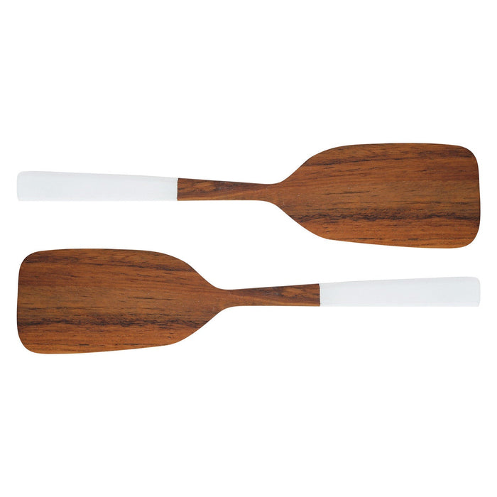 2 Rico & Plato bistro teak spatula with white handles displayed horizontally on a white background