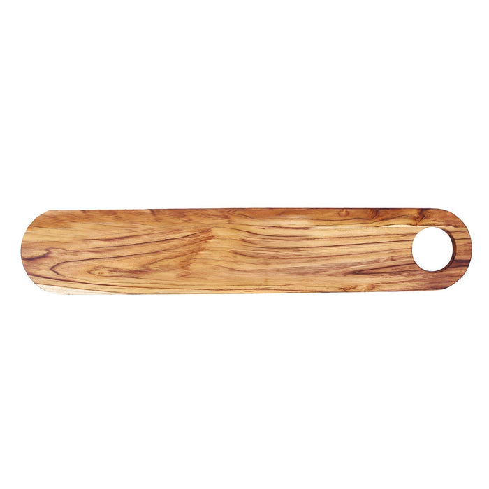 Top view of Rico & Plato teak serving board displayed on a white background