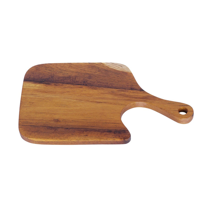 Top view of Rico & Plato teak cutting board/serving platter displayed on a white background