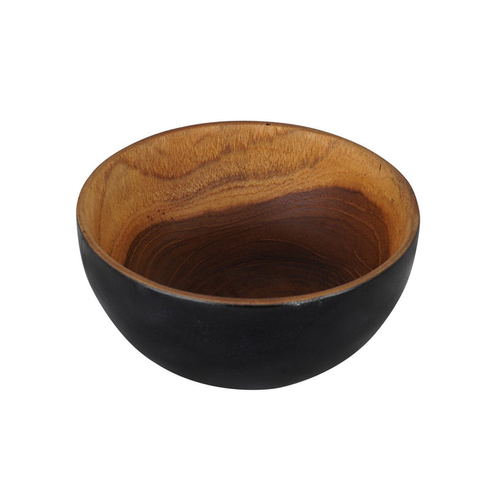 Rico & Plato chico teak bowl with black exterior displayed on a white background
