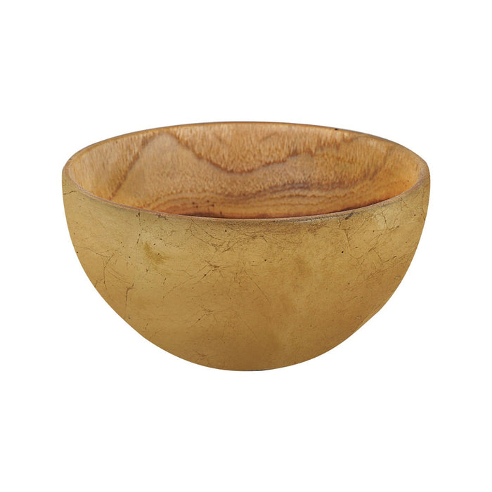 Teak bowl with gold leaf exterior displayed on a white background