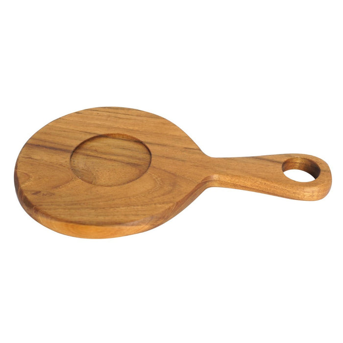Teak coffee cup server displayed on a white background