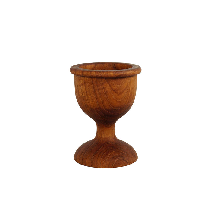 Front view of teak egg cup displayed on a white background