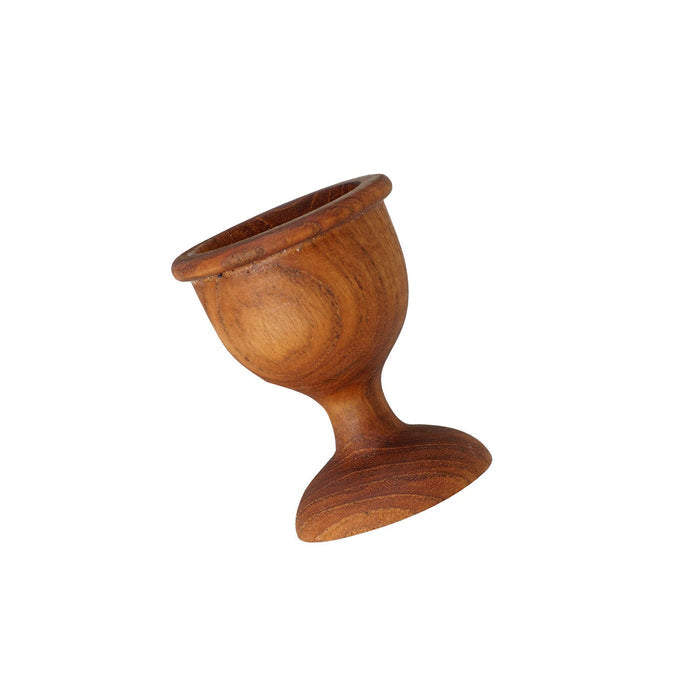 Side view of teak egg cup displayed on a white background