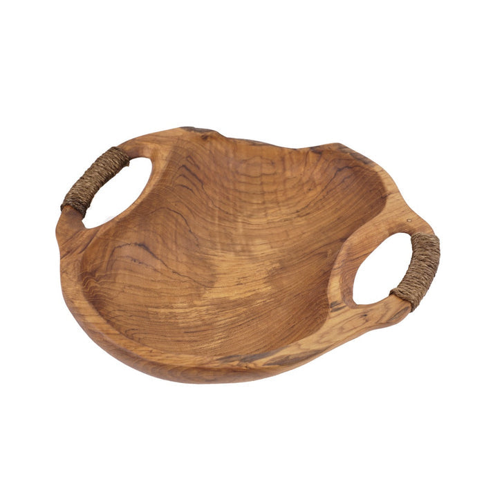 Rico & Plato dora teak serving bowl with rope handles displayed on a white background