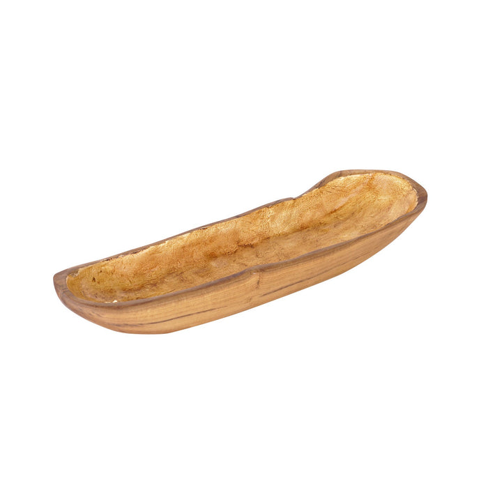 Medium teak bowl with gold leaf interior displayed on a white background
