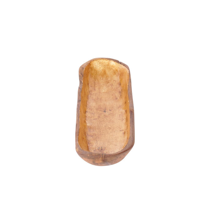 Top view of medium teak bowl with gold leaf interior displayed on a white background