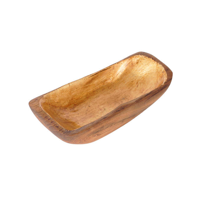 Small teak bowl with gold leaf interior displayed on a white background