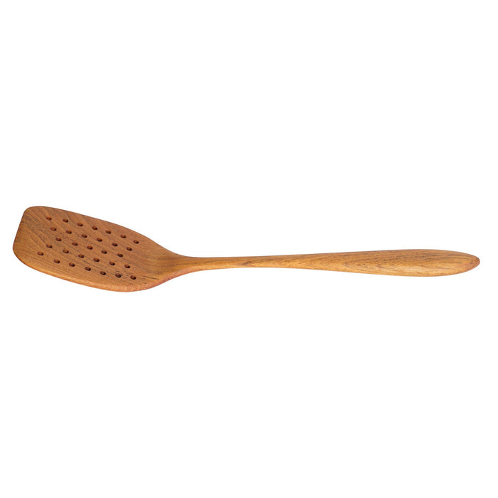Rico & Plato emanuel teak spatula with air holes displayed on a white background