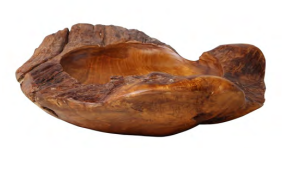 Wooden bowl with natural grain and texture on a white background