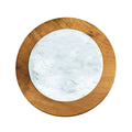 Top view of circular teak cheese/sushi server with integrated handles displayed on a white background