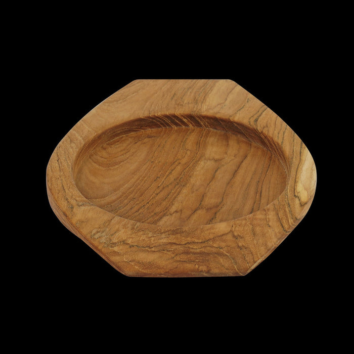 Rico & Plato granny teak serving platter displayed on a black background