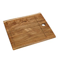 Large teak cutting board with a hole as a handle displayed on a white background