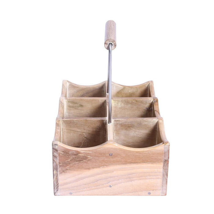 Side view of Rico & Plato kent oak bottle and glass holder with whitewash finish displayed on a white background
