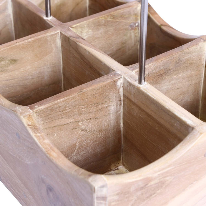 Close up of holder spots of Rico & Plato kent oak bottle and glass holder with whitewash finish