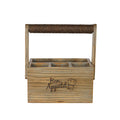 Front view of wooden crate with 'Bon Appetit' engraving and rope handle on a white background