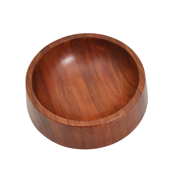 Top view of mahogany, large dog bowl displayed on a white background