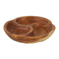Teak bowl with 3 sections displayed on a white background