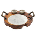 Rico & Plato mutsu teak sushi server with integrated handles and 2 marble pots displayed on a white background