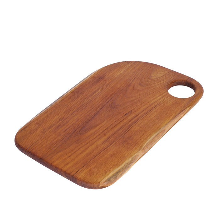 Rico & Plato olive teak cutting board serving platter displayed on a white background
