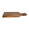 Side view of Rico & Plato onilemo teak cutting board serving platter displayed on a white background