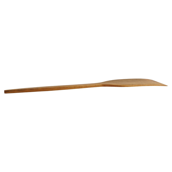 Side profile of extra large teak spatula displayed horizontally on a white background