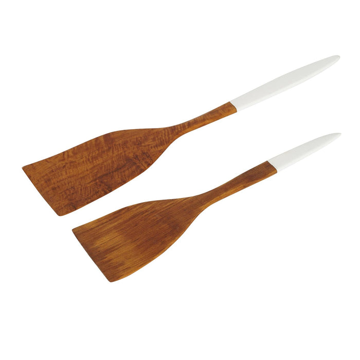 2 Rico & Plato resto teak spatula with white handle displayed on a white background