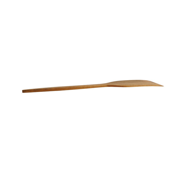 Side view of teak spatula displayed horizontally on a white background