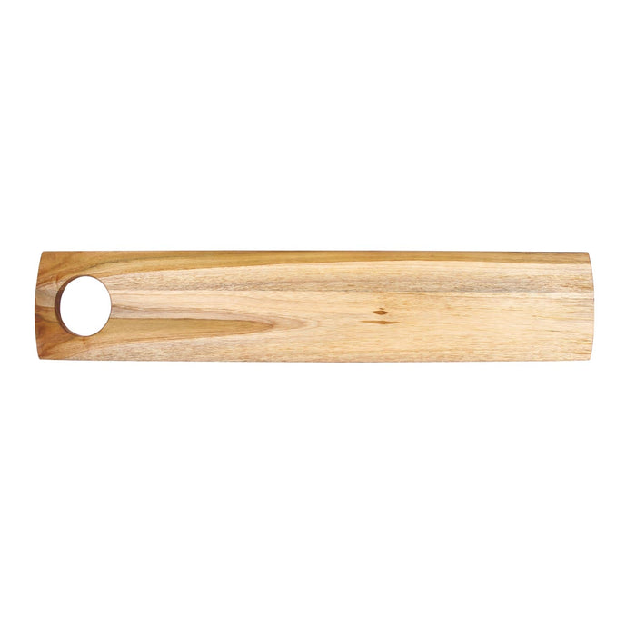 Top view of Rico & Plato teak serving board displayed on a white background
