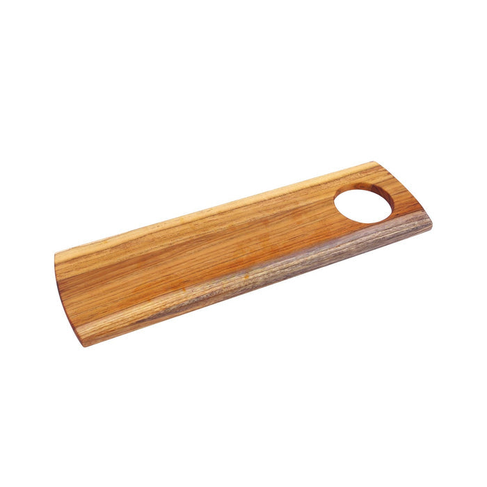 Wooden cutting board with a hole for hanging on a white background