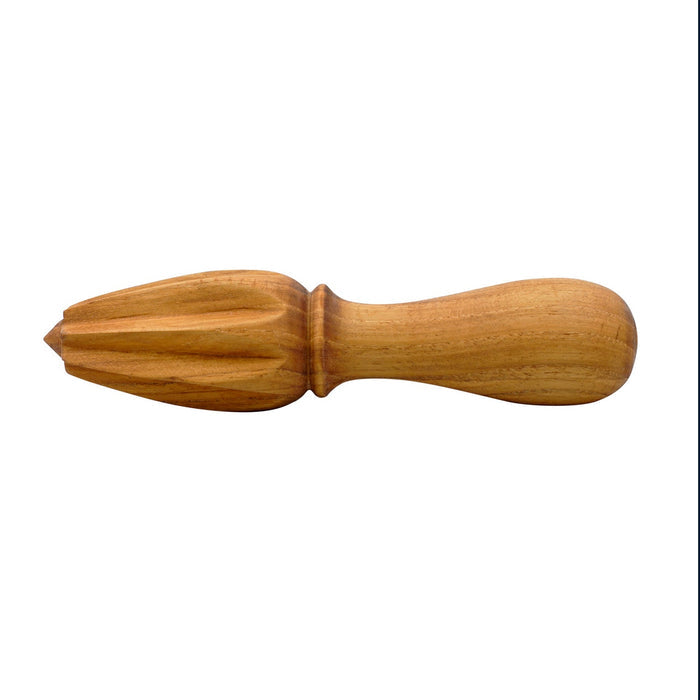 Teak cocktail reamer displayed horizontally on a white background