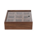 Rico & Plato teak spice box with clear sliding lid on top displayed on a white background