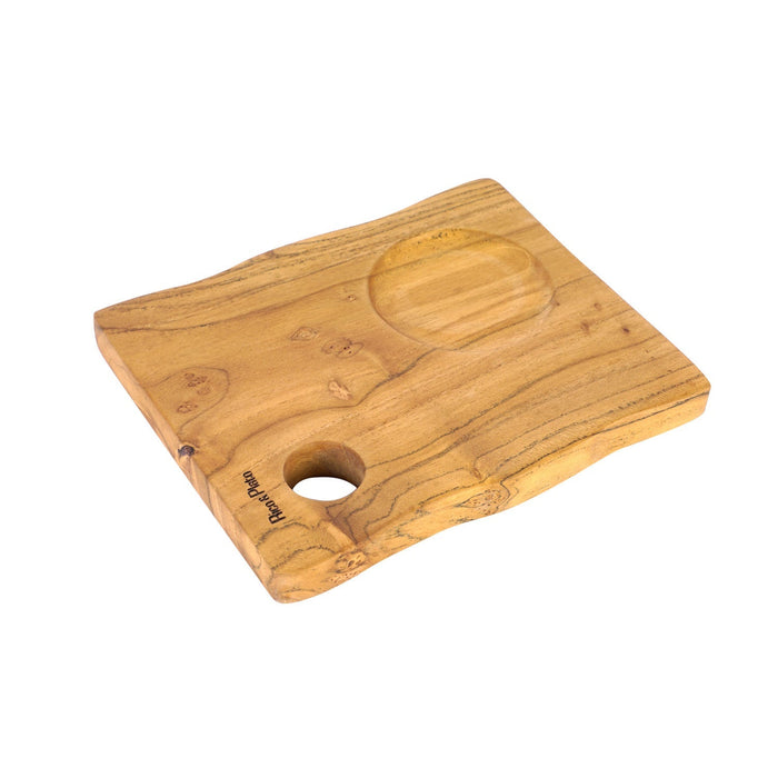 Teak coffee cup server displayed on a white background
