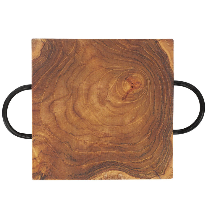 Top view of Rico & Plato yuka trivet with iron handles displayed on a white background
