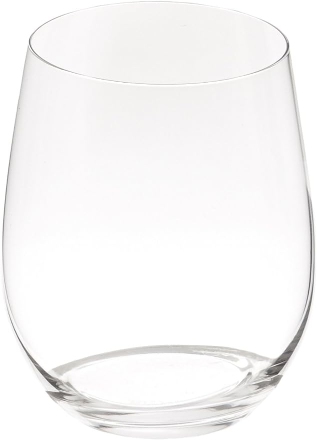 A clear, round, stemless Riedel O Wine Tumbler Viognier/Chardonnay glass designed for enhancing the freshness and flavors of white wines.