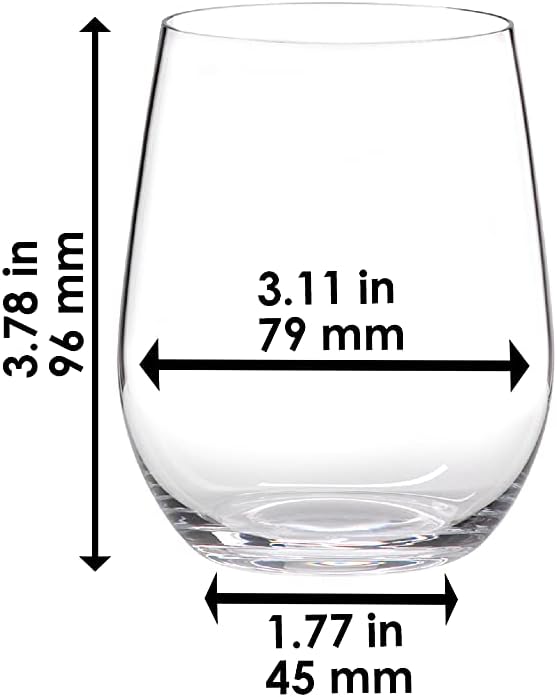 Riedel o wine tumbler viognier chardonnay with dimensions on a white background