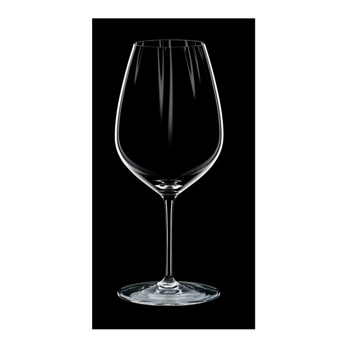 Riedel performance cabernet merlot glass on a black and white background